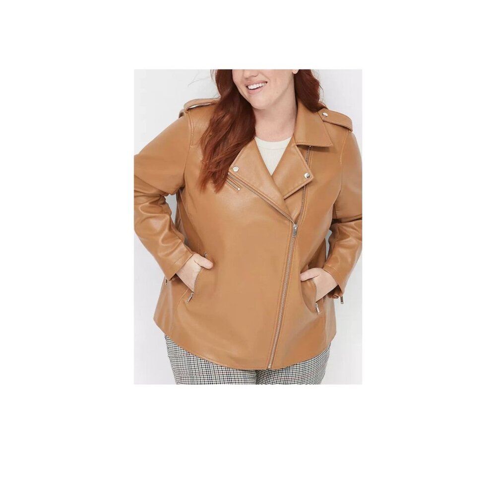 Lane Bryant Faux Leather Moto Jacket 22/24 Camel - Picture 10 of 12